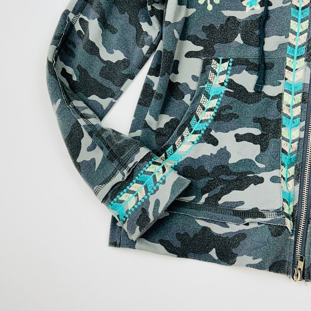 Women's Camouflage Hoodie Full Zip Embroidered Raw Edge Army Gray S Shabby Chic - Picture 3 of 16